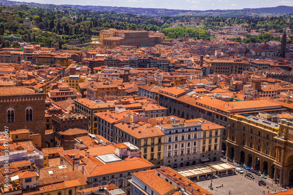 Aerial view of the rooftops ot Florence, Italy