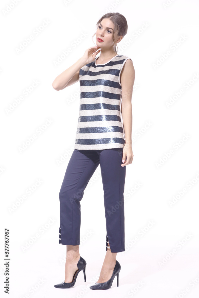business woman in official formal clothes trousers and short sleeve blouse high heels shoes business woman in official formal clothes trousers and short sleeve blouse high heels shoes