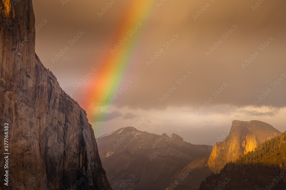 Rainbow over the Yosemite Valley seen from the Tunnel View overlook