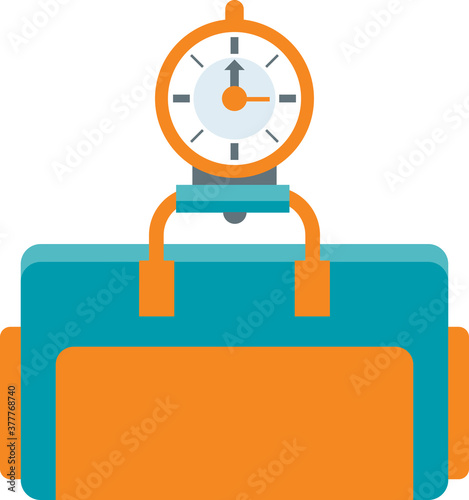 Flat vector illustration of scales weigh travel bag