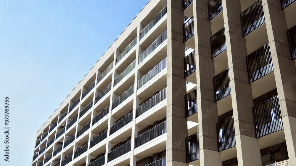 Fototapeta premium Modern European residential apartment buildings quarter. Abstract architecture, fragment of modern urban geometry.
