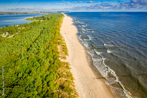 Fototapeta Naklejka Na Ścianę i Meble -  Aerial view of summer beach on peninsula Hel, Baltic Sea
