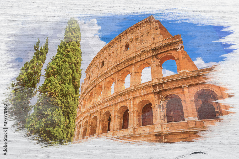 Φωτογραφία Colosseum in Rome in Italy, watercolor painting 3