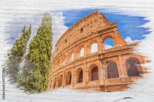 Colosseum in Rome in Italy, watercolor painting 3