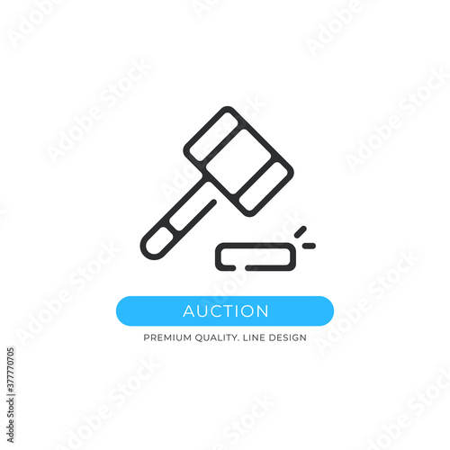 Auction icon. Gavel, sale, judge hammer, justice, court, legal system concepts. Premium quality graphic design element. Modern sign, linear pictogram, outline symbol, simple vector thin line icon