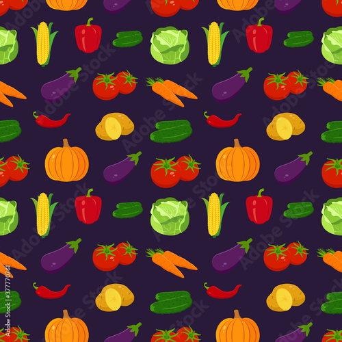 Organic food seamless pattern. Fruits and Vegetables background. Vector