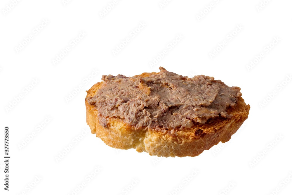 Sandwiches with homemade chicken liver pate isolated on white background. Sandwiches with homemade chicken liver pate isolated on white background.