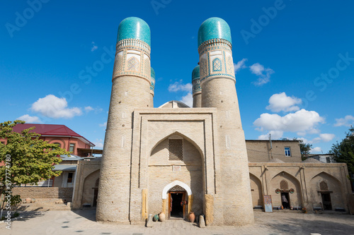 Chor Minor or Madrasah of Khalif Niyaz-kul in Bukhara, Uzbekistan. Old madrasa with four minarets. Also know as Char Minar.