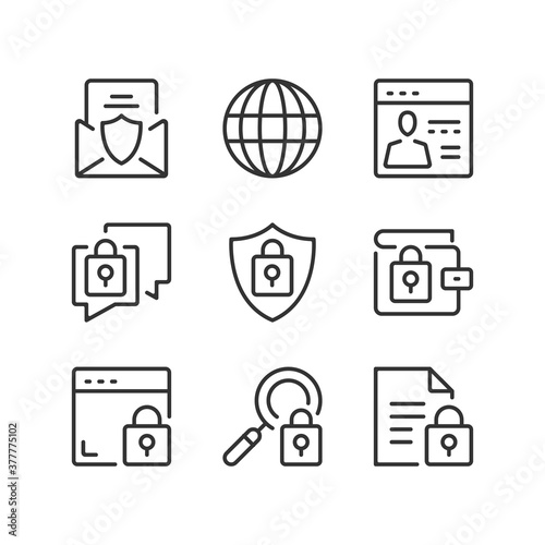 Internet security line icons. Network security, cybersecurity, technology, encryption, data protection concepts. Simple outline symbols, modern linear graphic elements. Thin line design. Vector icons 