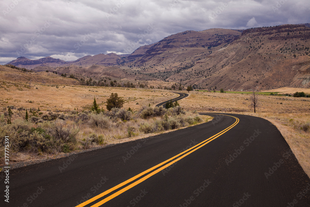 Winding road in the John Day Fossil Beds National Monument located in Wheeler County, Oregon
