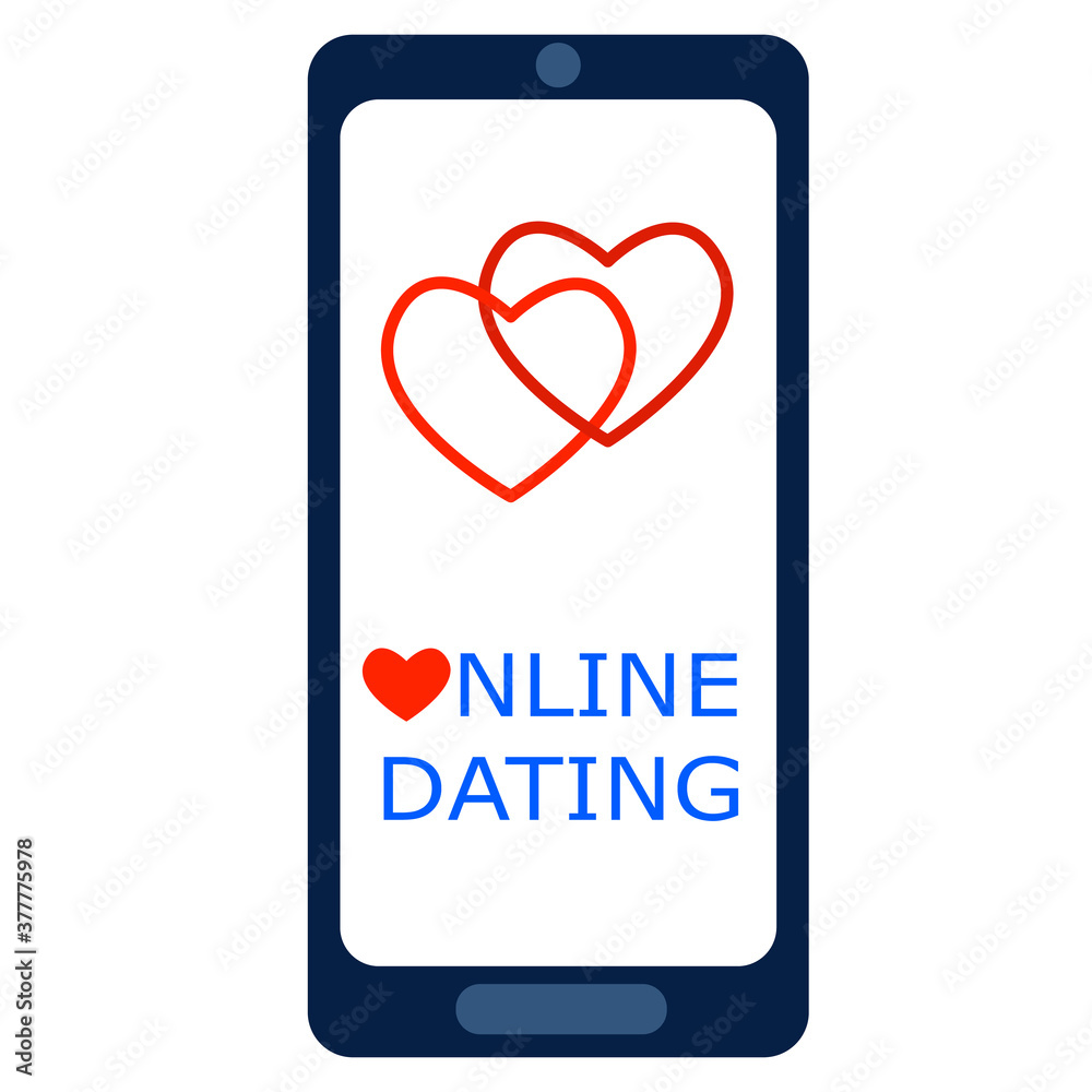 Online dating concept. Smartphone with two hearts on the screen. Mobile application for long distance relationship. Vector illustration Online dating concept. Smartphone with two hearts on the screen. Mobile application for long distance relationship. Vector illustration