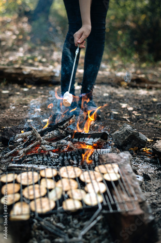 Grilled vegetables on a campfire on vacation