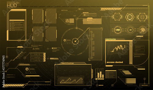 Modern illustration for game background design Futuristic HUD, GUI interface screen design. Virtual reality. Futuristic VR Head-up Display Design. Sci-Fi Helmet HUD. Future Technology. Hi tech design