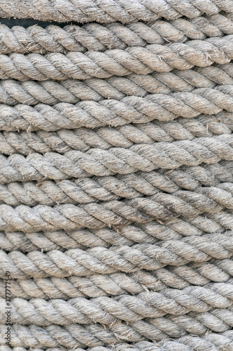 Close up of twisted coiled boat rope