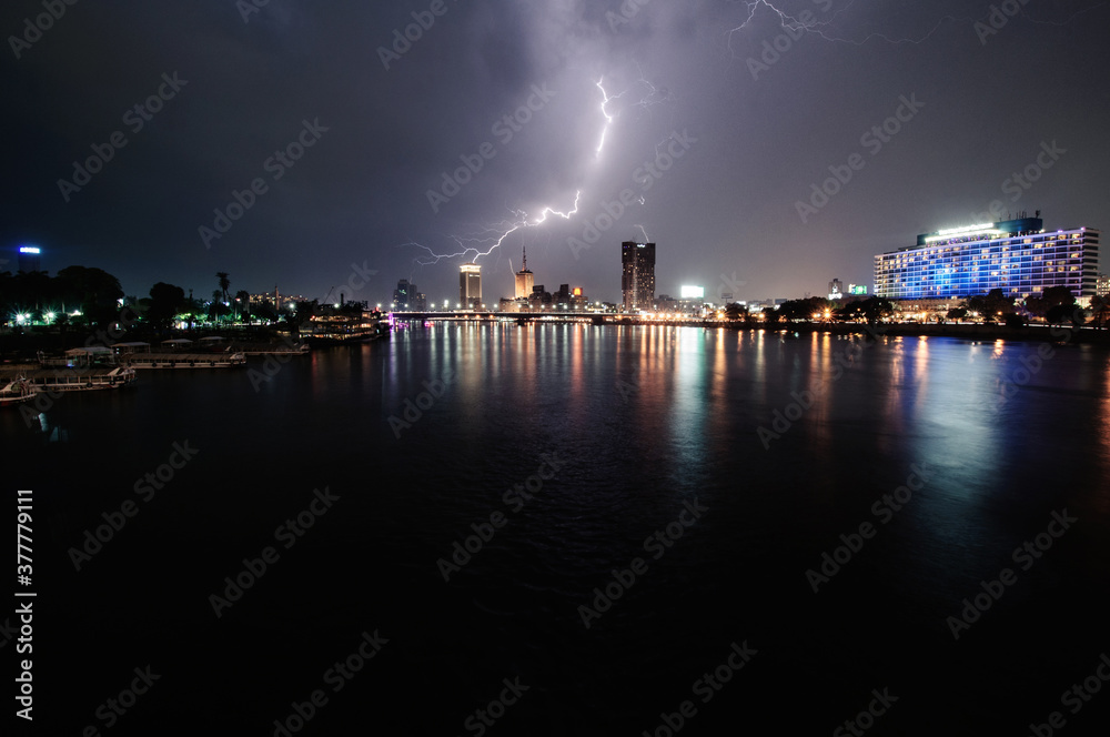 Lightning strike over Cairo, Egypt
