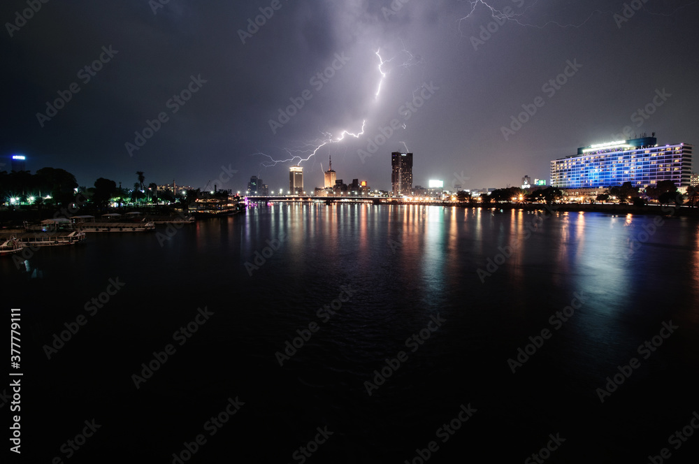 Lightning strike over Cairo, Egypt Lightning strike over Cairo, Egypt