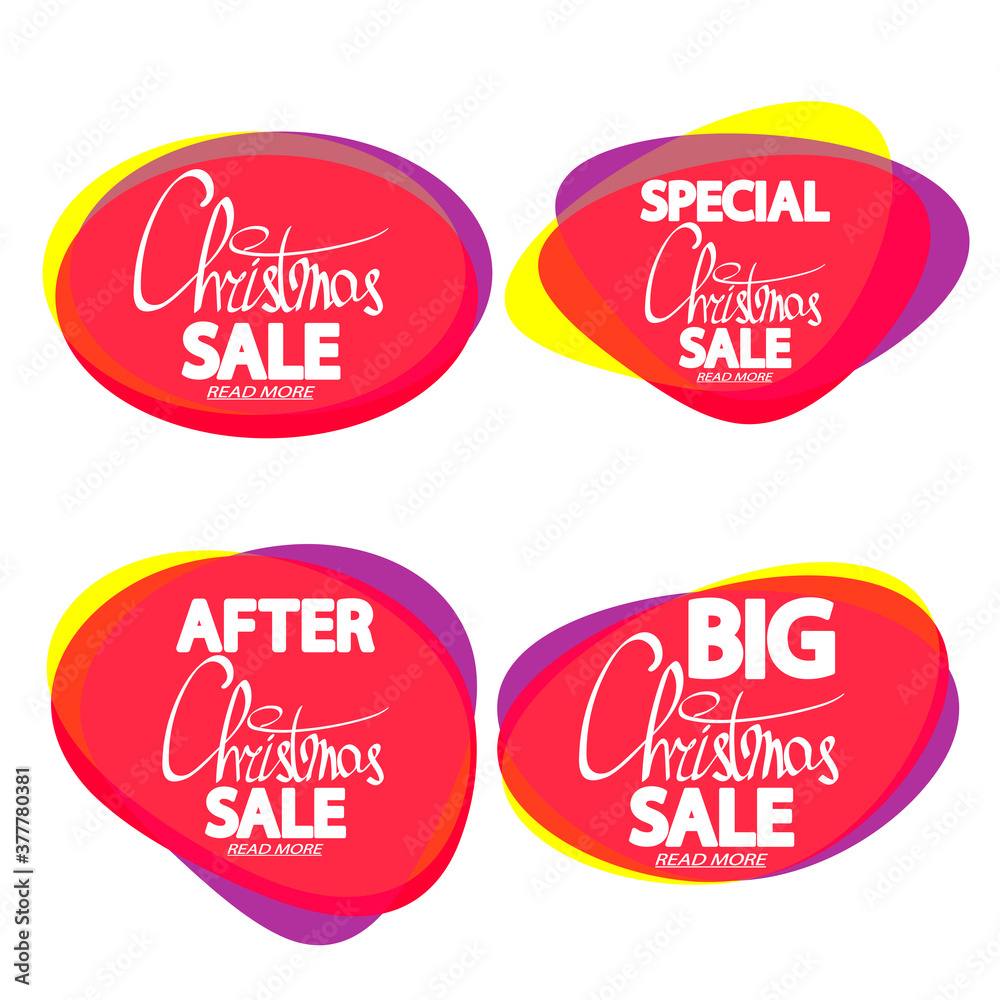 Set Christmas Sale bubble banners design template, discount tags, app icons, vector illustration