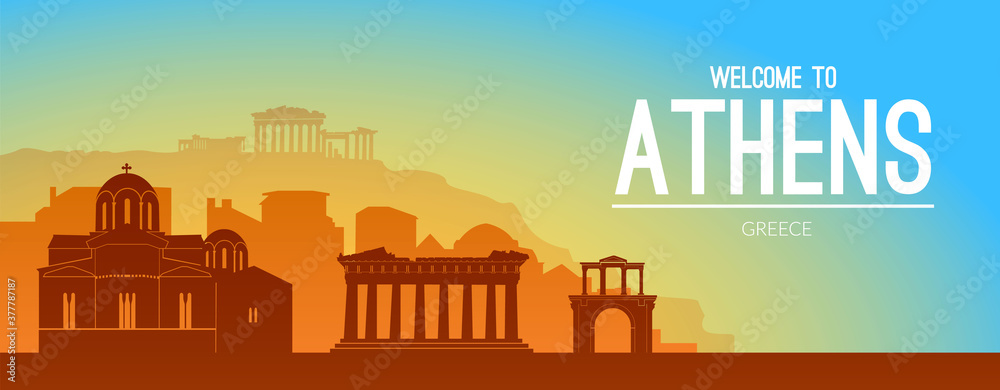 Athens, Greece famous city scape view background.