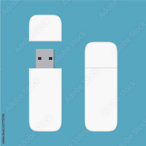 White open & closed Usb / Usb card / Flash driver / Flash memory icon, flat design illustration, interface element for app ui ux web banner button, graphic vector eps isolated on blue background