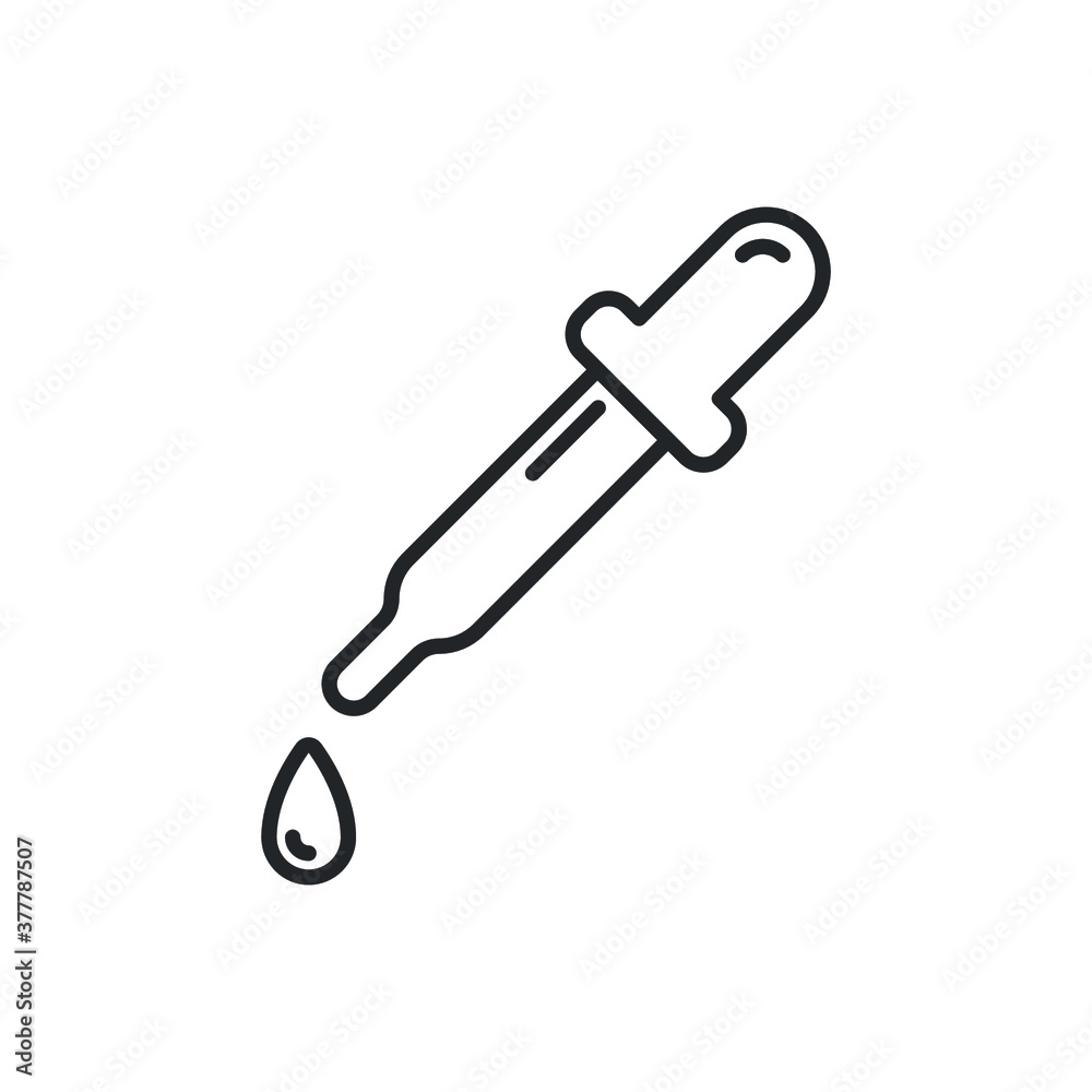 Line icon style. Dropper picker lab. Pipette with liquid eye dropper medical. Droplet test in science chemical laboratory for web, app symbol. Vector illustration. Design on white background. EPS 10 Line icon style. Dropper picker lab. Pipette with liquid eye dropper medical. Droplet test in science chemical laboratory for web, app symbol. Vector illustration. Design on white background. EPS 10