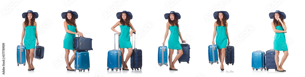 Girl with suitcases isolated on white Girl with suitcases isolated on white