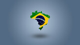 Ilustração em 3d do mapa do Brasil em um fundo azul.