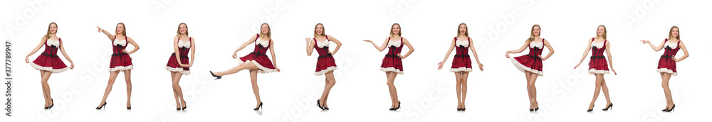 Woman wearing red dress in fashion concept isolated on white