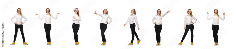 Woman doing exercises isolated on white Woman doing exercises isolated on white