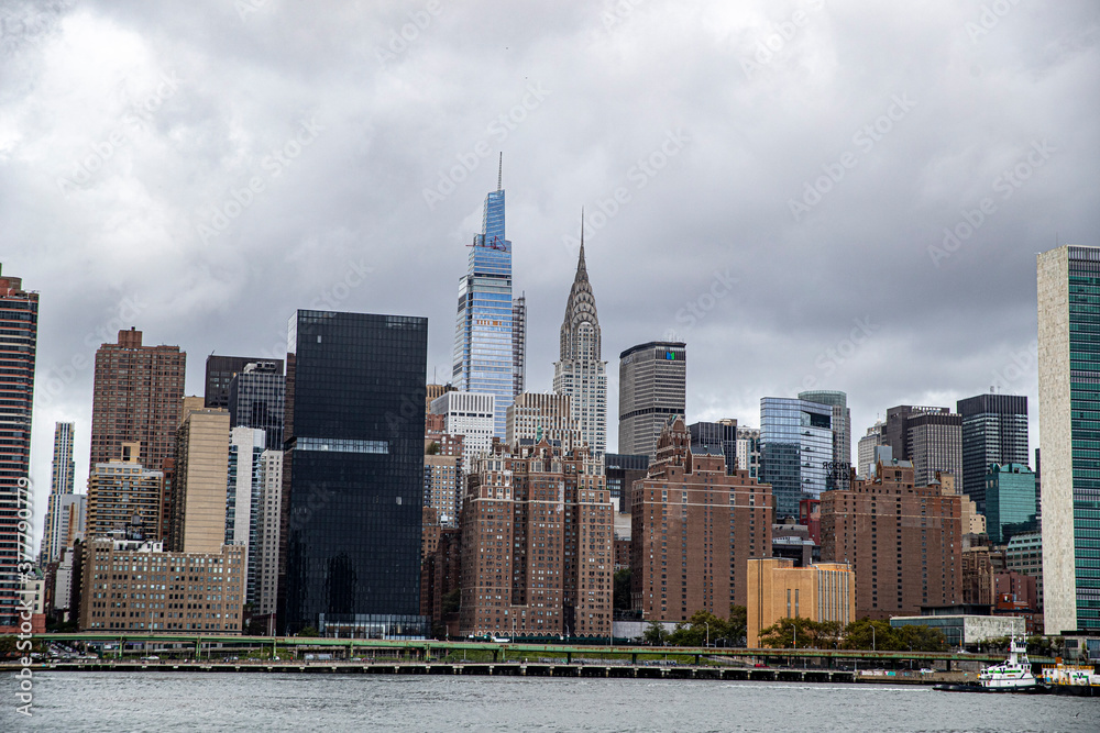 A view of midtown Manhattan skyline from the East River in New York City on Sunday, Sept. 13, 2020. (Gordon Donovan)