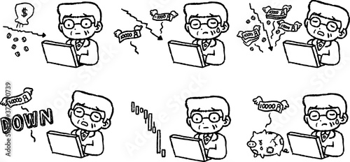 Monochrome Old man losing money on investment set
