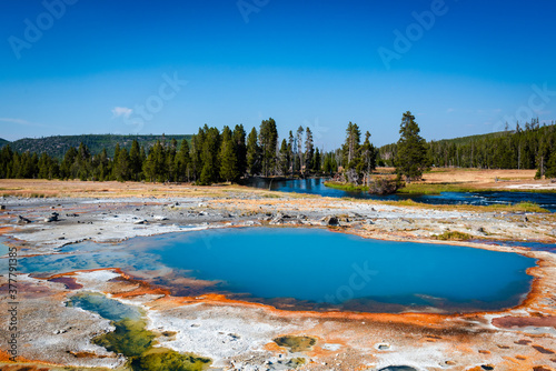 Blue hot pool in Biscuit bassin in Yellowstone