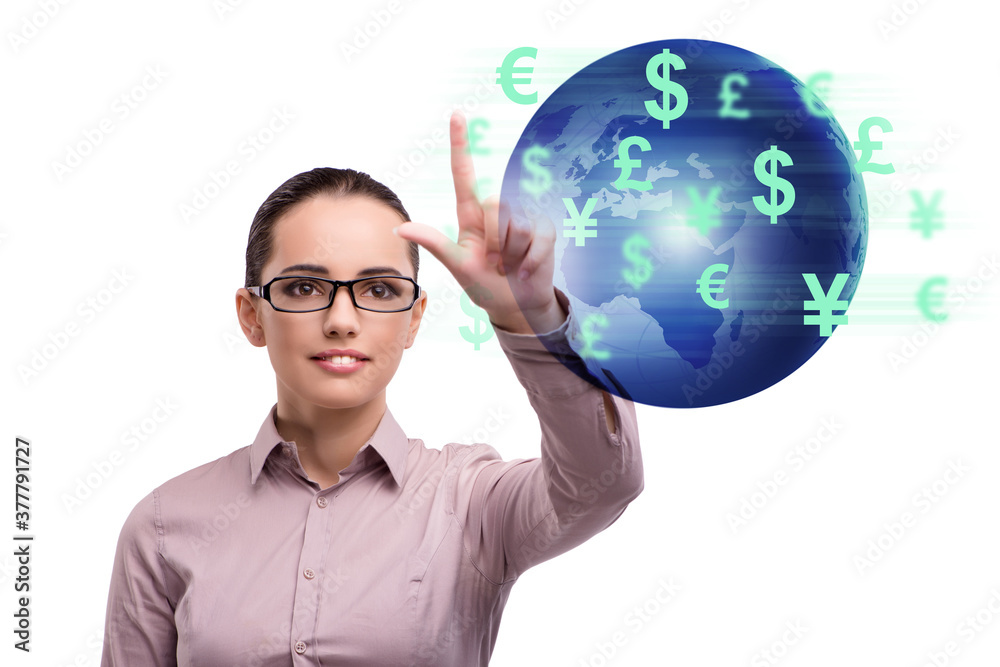Global money transfer and exchange concept with businesswoman Global money transfer and exchange concept with businesswoman