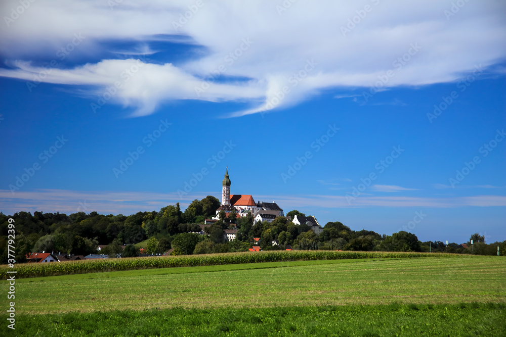 Obraz premium Andechs Monastery in autumn, part of the Benedictine Abbey of Sankt Bonifaz in Munich and Andechs, Diocese of Augsburg, Bavaria, Germany
