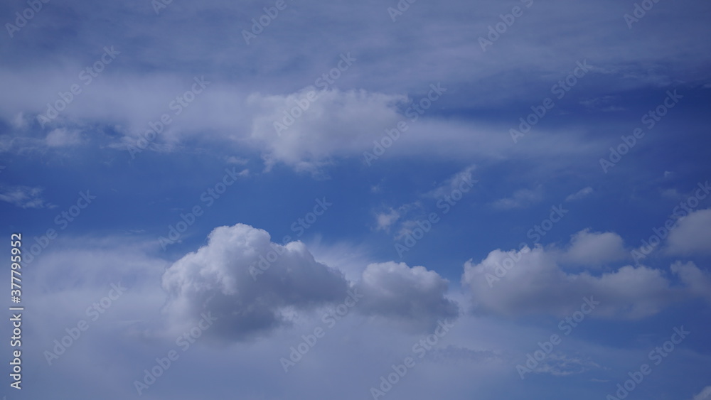 The beautiful blue sky with clouds floating in the sky looks very comfortable.
