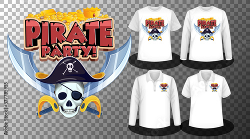 Pirate Party logo with Set of different shirts with pirate party logo screen on shirts