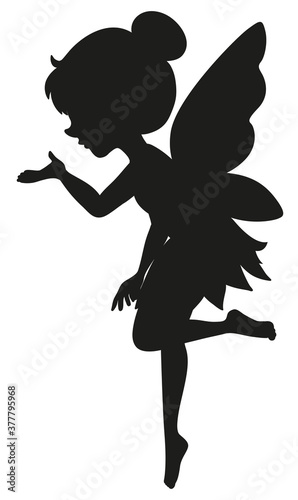 Silhouette fairy character on white background
