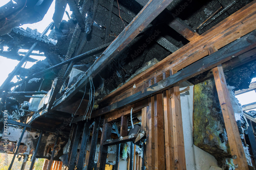 Interior of a burnt by fire apartment in Oregon