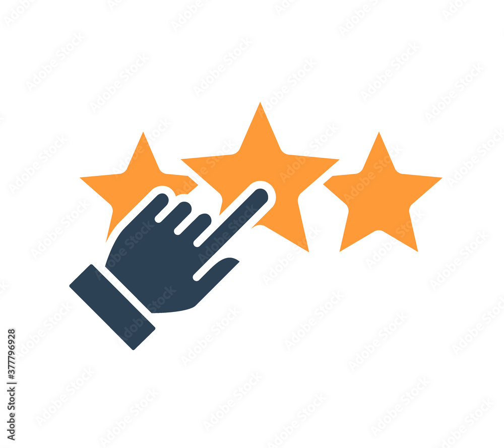 Human chooses a three stars rating colored icon. Positive customer review, add to favorites, quality control symbol Human chooses a three stars rating colored icon. Positive customer review, add to favorites, quality control symbol