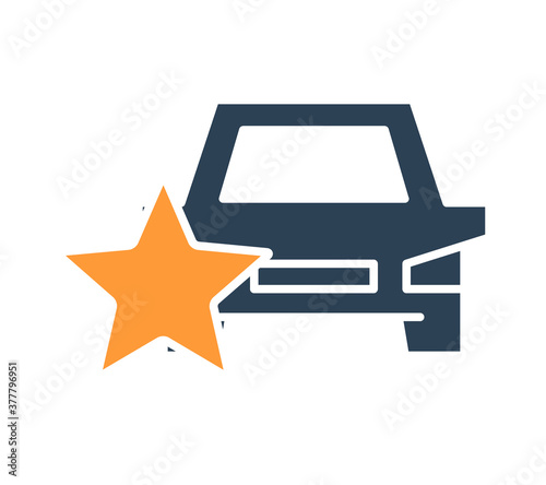 Car rating, auto with star colored icon. Transportation service review, add to favorites, taxi feedback symbol