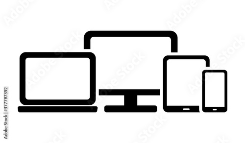 パソコンやスマホなどのデジタルデバイスのアイコンのセット／タブレット／PC／スマートフォン／画面