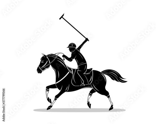 polo horseback drawing in black and white vector