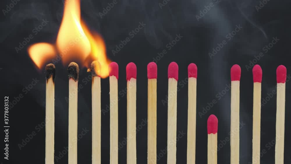 Burning matches against black. Stop epidemic. Domino effect Burning matches against black. Stop epidemic. Domino effect