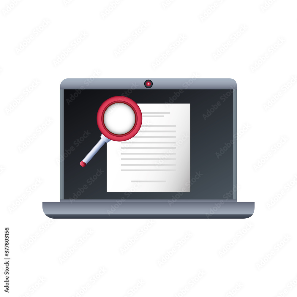 laptop with search symbol on white background laptop with search symbol on white background
