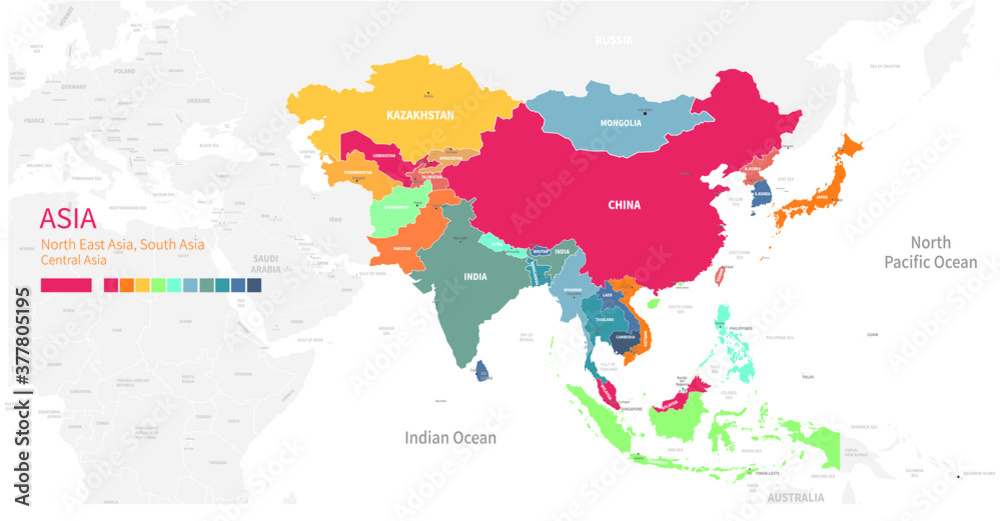 Colorful detailed vector map of the Asian country.