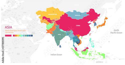 Colorful detailed vector map of the Asian country. photo