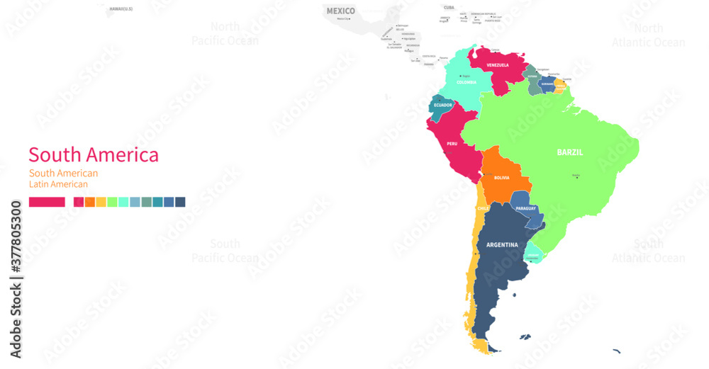Colorful detailed vector map of the South American country.