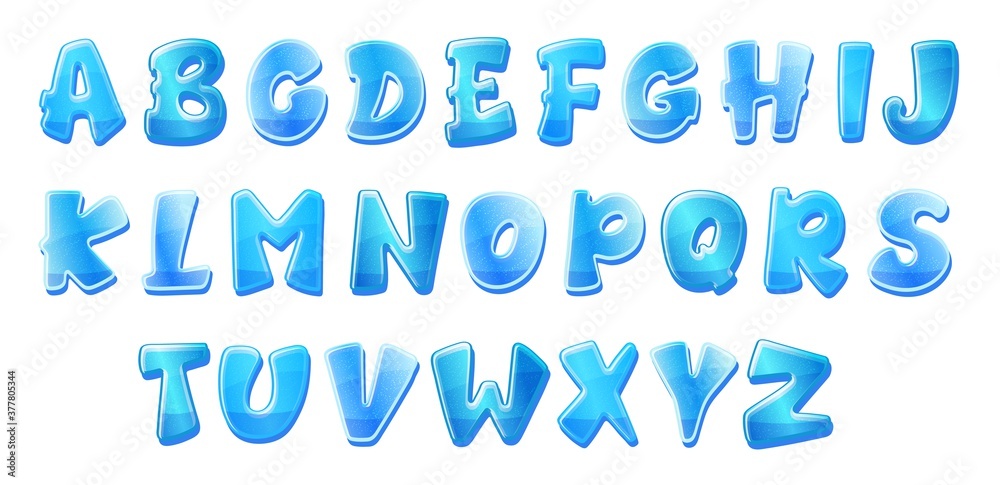 Cartoon font alphabet of blue volumetric letters vector illustration isolated. Cartoon font alphabet of blue volumetric letters vector illustration isolated.