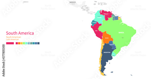Colorful detailed vector map of the South American country.