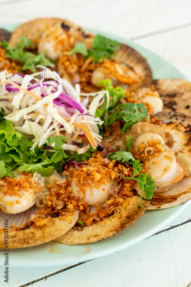 Butter and garlic grilled scallops