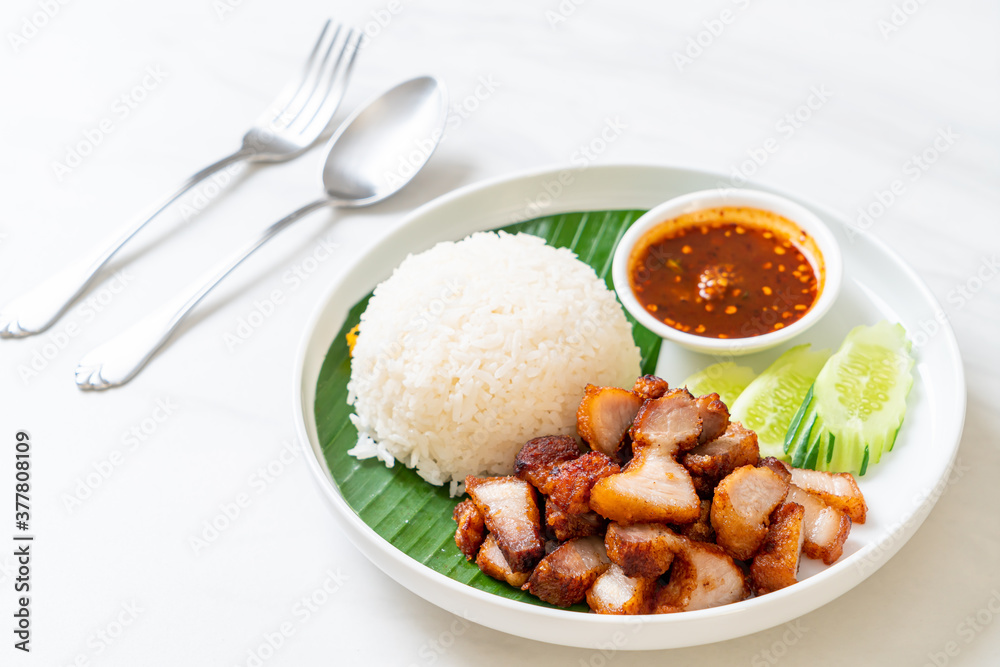 fried belly pork with rice with spicy sauce